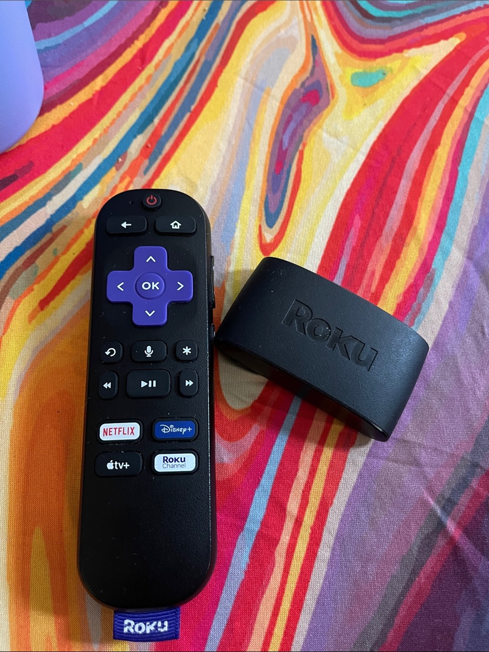 Roku Streaming Stick with Black Body and Purple D-Pad Remote